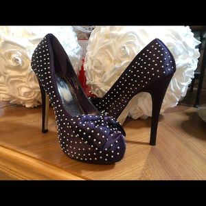Bebe Purple Satin Beaded High Heels